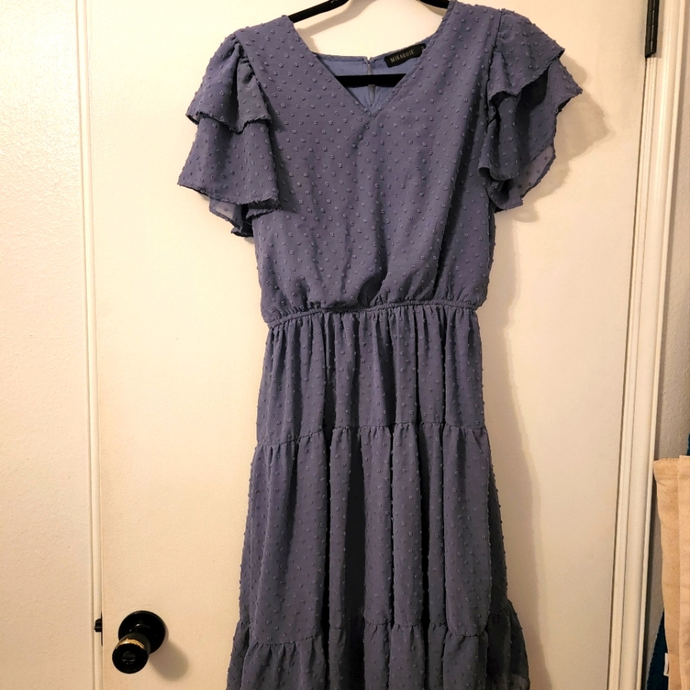 Blue Gray Ruffle Dress